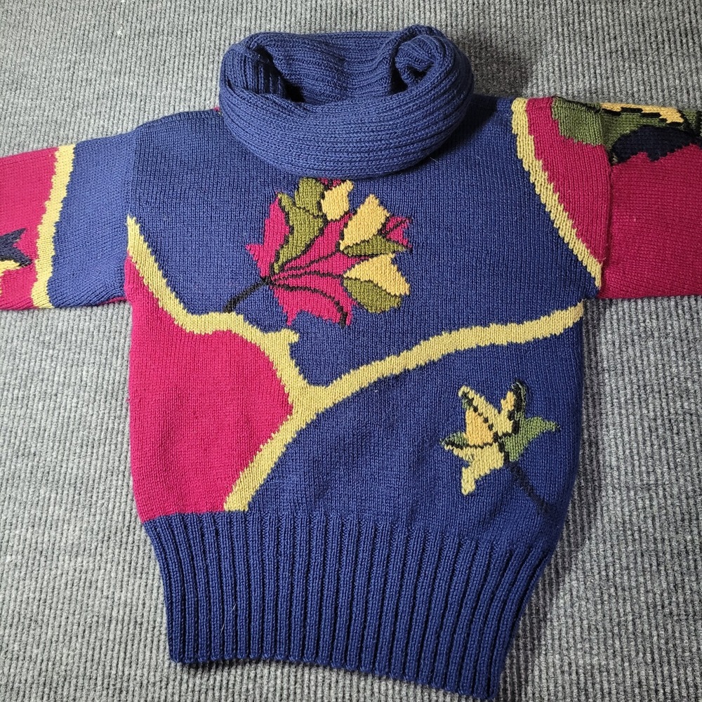 Vintage Berek Hand Knitted‎ Big Turtleneck Floral Sweater Bergdorf Goodman Sz M - Picture 5 of 8